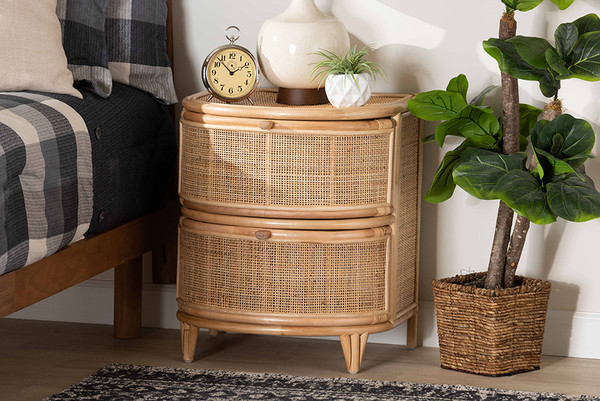 Bali Pari Oleta Modern Bohemian Natural Brown Rattan 2 Drawer Nightstand Ws017 Rattan Ns By Wholesale Interiors