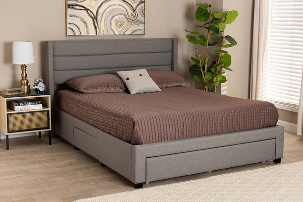 Baxton Studio Braylon Mid Century Modern Transitional Light Grey Fabric And Dark Brown Finished Wood Queen Size 3 Drawer Storage Platform Bed Cf 9270 A Coronado A Grey Queen By Wholesale Interiors