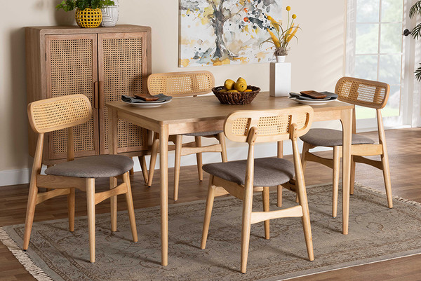 Baxton Studio Tarana Mid Century Modern Grey Fabric And Natural Oak Finished Wood 5 Piece Dining Set Cs002C Natural Oak Light Grey 5Pc Dining Set By Wholesale Interiors
