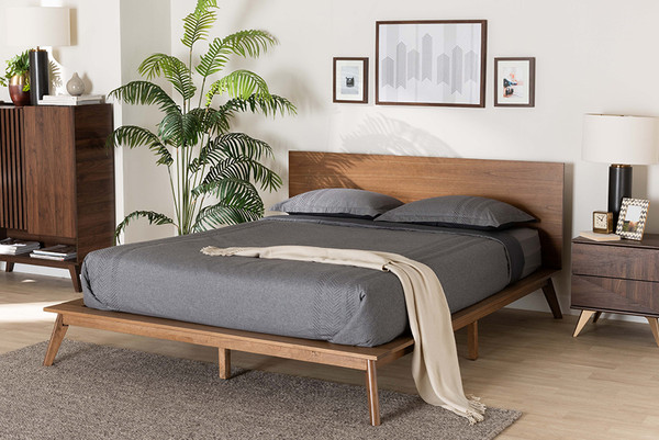 Baxton Studio Wheatley Mid Century Modern Walnut Brown Finished Wood King Size Platform Bed Sw8519 Walnut M17 King By Wholesale Interiors