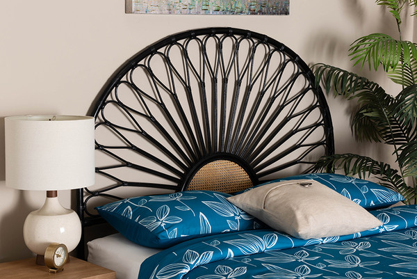 Bali Pari Perenna Modern Bohemian Two Tone Black And Natural Brown Rattan King Size Standalone Headboard Dc9045 Rattan Black Natural Hb King By Wholesale Interiors
