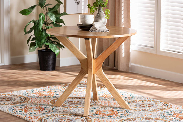Baxton Studio Kenji Modern Natural Brown Finished Wood 34 Inch Wide Round Wood Dining Table Rh7208T Natural 35 In Dt By Wholesale Interiors