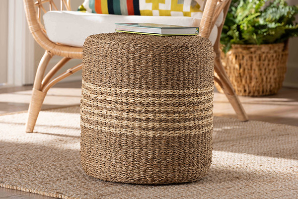 Bali Pari Wickham Modern Bohemian Natural Brown Seagrass Ottoman Footstool F234 Ft6 Seagrass Palm Leaf Stool By Wholesale Interiors