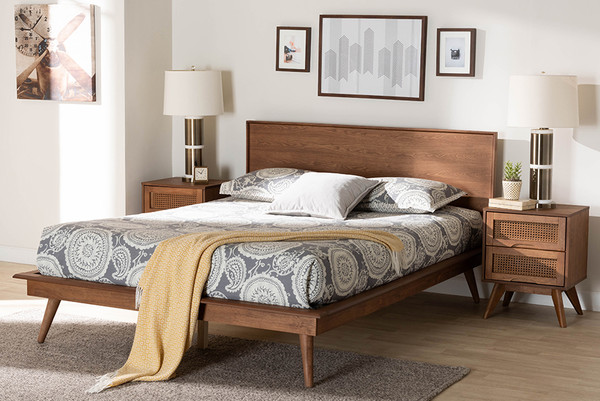 Baxton Studio Melora Mid Century Modern Walnut Brown Finished Wood And Rattan Queen Size 3 Piece Bedroom Set Mg0004 Ash Walnut Queen 3Pc Bedroom Set By Wholesale Interiors