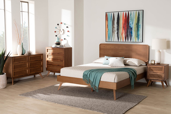 Baxton Studio Demeter Mid Century Modern Walnut Brown Finished Wood Full Size 4 Piece Bedroom Set Demeter Ash Walnut Full 4Pc Bedroom Set By Wholesale Interiors