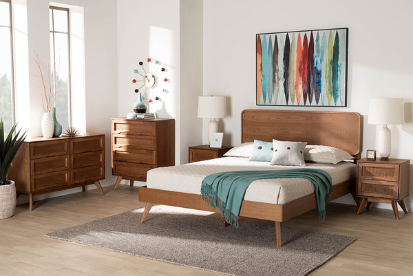 Baxton Studio Demeter Mid Century Modern Walnut Brown Finished Wood King Size 5 Piece Bedroom Set Demeter Ash Walnut King 5Pc Bedroom Set By Wholesale Interiors
