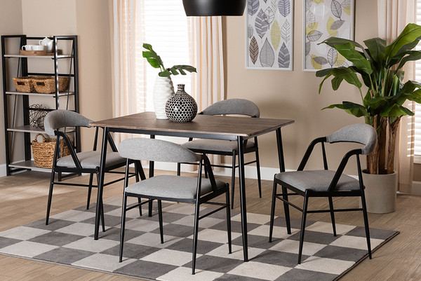 Baxton Studio Orrin Modern Industrial Grey Fabric And Metal Dining Set Acasia 5Pc Dining Set By Wholesale Interiors