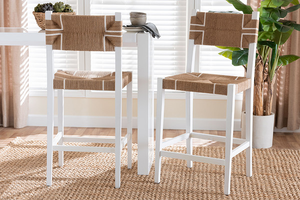 Bali Pari Talli Bohemian Paper Loom And White Mahogany Wood 2 Piece Bar Stool Set Bcp 01 Wood White Bs By Wholesale Interiors
