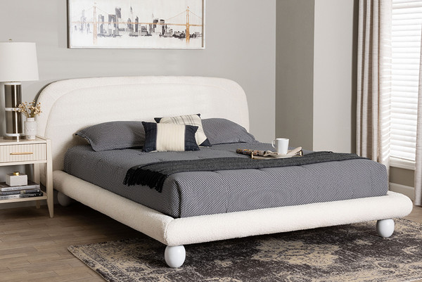 Baxton Studio Eladio Modern Luxe Ivory Boucle Fabric Queen Size Bed Bbt61186 11 White Queen By Wholesale Interiors