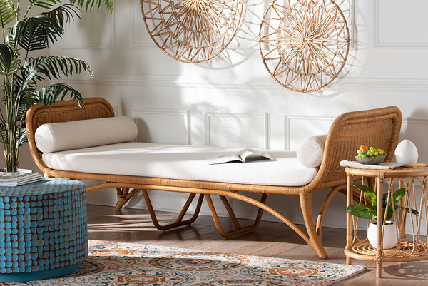 Bali Pari Veve Bohemian Light Honey Rattan Daybed Veve Light Honey Rattan Cushioned Daybed By Wholesale Interiors