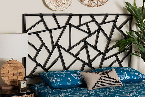 Bali Pari Frydel Black Rattan Queen Size Standalone Headboard Ws30503 4B W162 Black Rattan Hb Queen By Wholesale Interiors