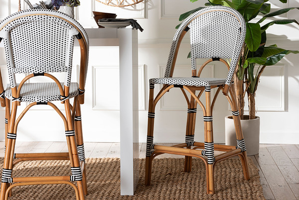 Bali Pari Genica Classic French Two Tone Black And White Weaving And Natural Rattan Bar Stool Dc613 Rattan Black White Bs No Arm By Wholesale Interiors