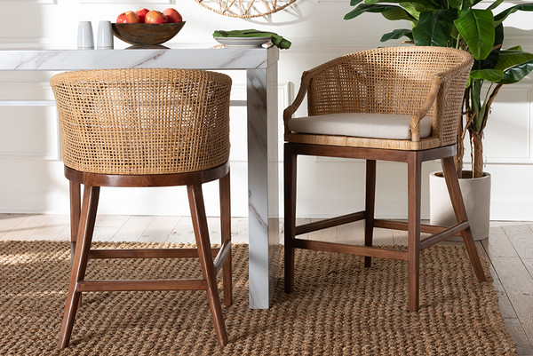 Bali Pari Lumajang Bohemian Light Honey Rattan And Wood 2 Piece Counter Stool Set Lumajang Light Honey Rattan Light Brown Wood Cs By Wholesale Interiors