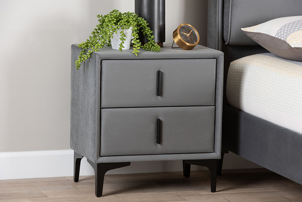 Baxton Studio Etienne Modern Slate Grey Velvet 2 Drawer Nightstand Bbt3175 A4 Dark Grey Ns By Wholesale Interiors