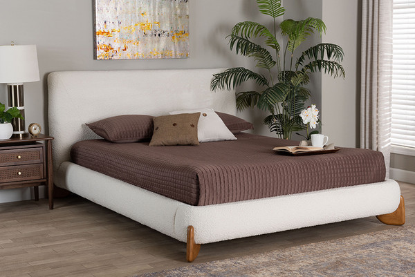 Baxton Studio Vinicio Mid Century Modern Cream Boucle Queen Platform Bed Bbt61296 Cream Queen By Wholesale Interiors
