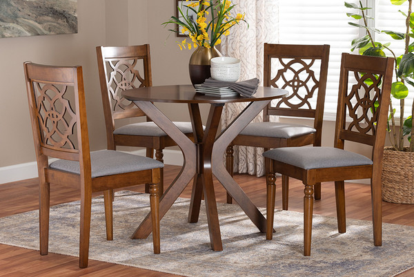 Baxton Studio Sadie Modern Grey And Walnut Brown Wood 5 Piece Dining Set Sadie Grey Walnut 5Pc Dining Set By Wholesale Interiors