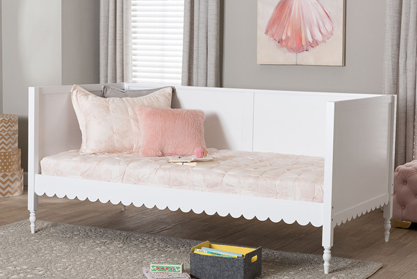 Baxton Studio Roni Modern White Wood Twin Daybed With Scalloped Edges Roni White Daybed Twin By Wholesale Interiors