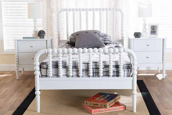 Baxton Studio Lucera Mid Century White Twin Size Bobbin Bed Mg0110 4 White Twin By Wholesale Interiors