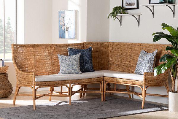 Bali Pari Baako Bohemian Light Honey Rattan 2 Piece Dining Nook Bench Set Baako Light Honey Rattan 2Pc Bench Set By Wholesale Interiors
