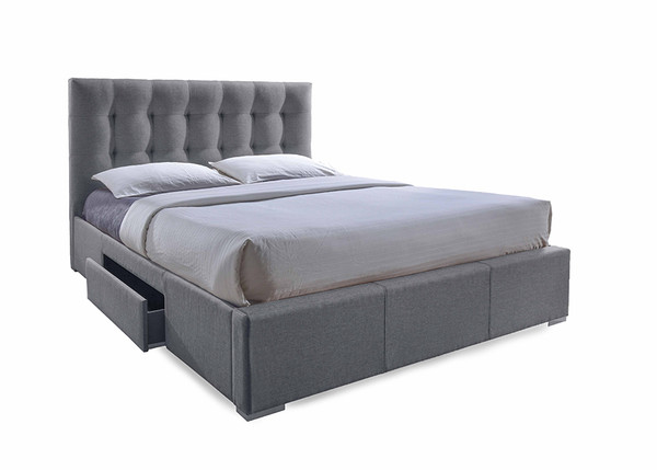 Baxton Studio Sarter Contemporary Grid Tufted Grey Fabric Upholstered Storage King Size Bed With 2 Drawer Cf8498 King Grey By Wholesale Interiors