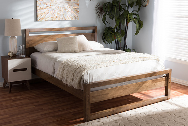 Baxton Studio Torino Mid Century Modern Solid Walnut Wood Open Frame Style King Size Platform Bed Sw8068 Walnut M17 King By Wholesale Interiors