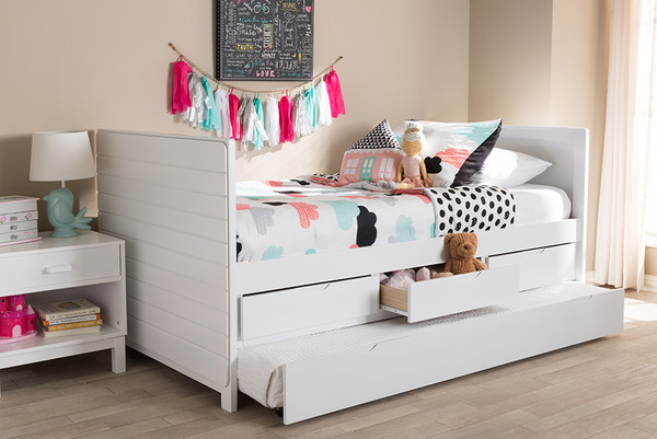 Baxton Studio Linna Modern And Contemporary White Finished Daybed With Trundle Mg8006 White Twin By Wholesale Interiors