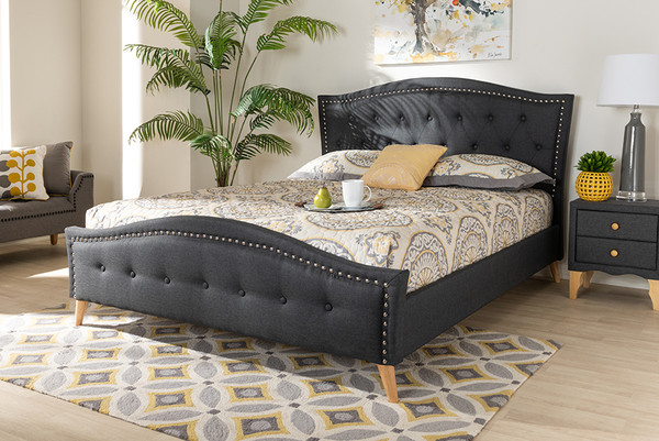 Baxton Studio Felisa Modern And Contemporary Charcoal Grey Fabric Upholstered And Button Tufted King Size Platform Bed Cf9009 Charcoal King By Wholesale Interiors