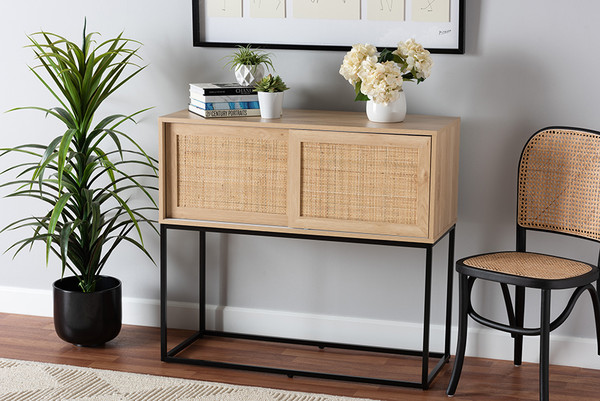 Baxton Studio Amelia Mid Century Modern Transitional Natural Brown Finished Wood And Natural Rattan Sideboard Buffet Lcf20003 Rattan Metal Sideboard By Wholesale Interiors
