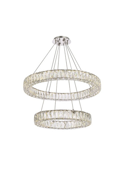Elegant Lighting Monroe 28 Inch Led Double Ring Chandelier In Chrome 3503G28C