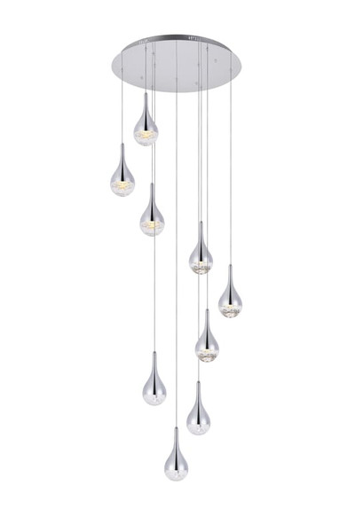 Elegant Lighting Amherst Collection Led 9 Light Chandelier 24In X 9In Chrome Finish 3809D24C