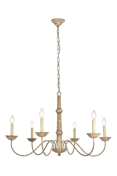 Living District Merritt Collection Chandelier D35 H21 6 Lt 6 Weathered Dove Finish Ld6007D35Wd