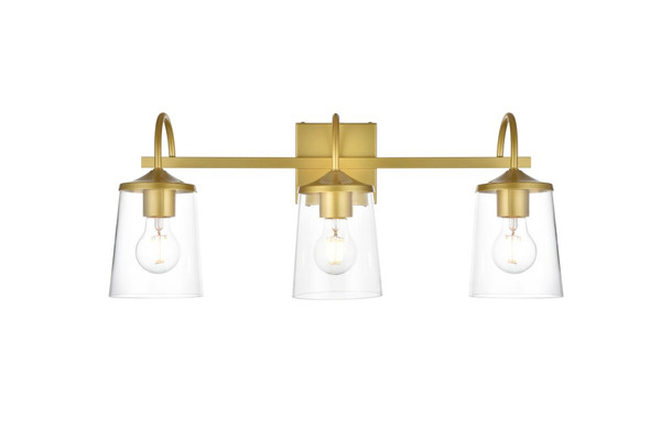 Living District Avani 3 Light Brass And Clear Bath Sconce Ld7313W24Bra