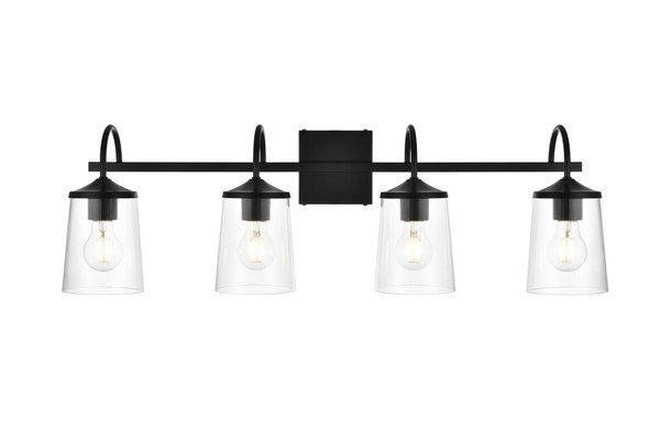 Living District Avani 4 Light Black And Clear Bath Sconce Ld7313W33Blk