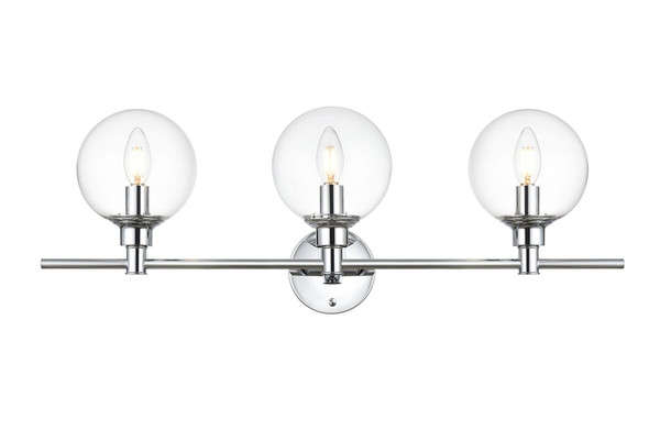 Living District Jaelynn 3 Light Chrome And Clear Bath Sconce Ld7318W28Ch