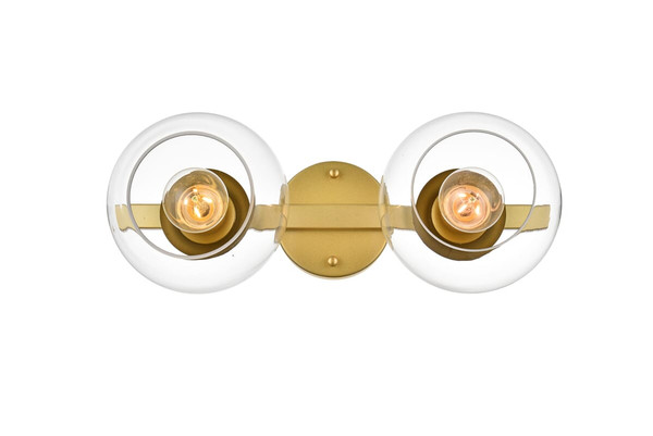 Living District Rogelio 2 Light Brass And Clear Bath Sconce Ld7320W17Bra