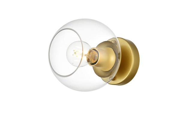 Living District Rogelio 1 Light Brass And Clear Bath Sconce Ld7320W7Bra