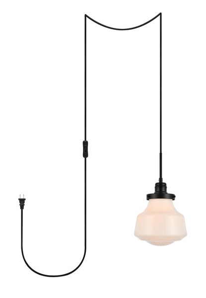 Living District Lyle 1 Light Black And Frosted White Glass Plug In Pendant Ldpg6255Bk