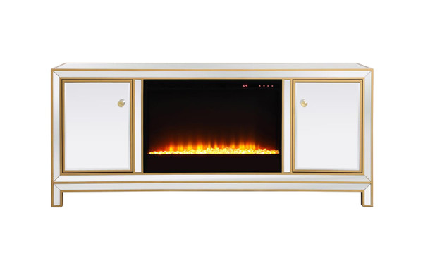 Elegant Decor Reflexion 60 In Mirrored Tv Stand With Crystal Fireplace In Gold Mf701G F2