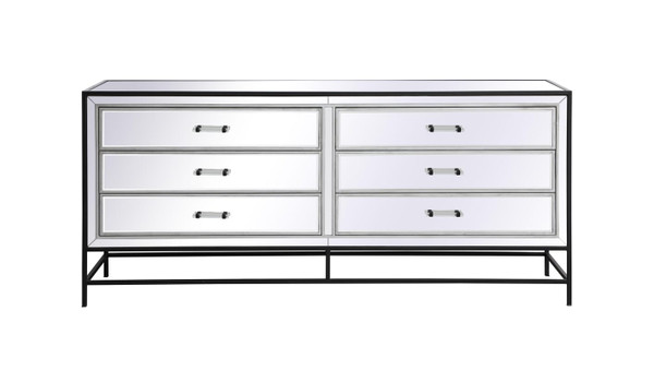 Elegant Decor James 72 In Mirrored Six Drawer Chest In Black Mf73672Bk