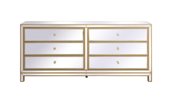Elegant Decor Reflexion 72 In Mirrored Six Drawer Chest In Gold Mf73672G