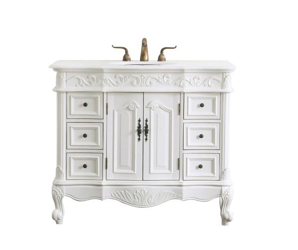 Kitchen And Bath 42 Inch Single Bathroom Vanity In Antique White With Ivory White Engineered Marble Vf38842Aw Vw