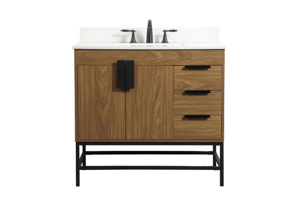 Kitchen And Bath 36 Inch Single Bathroom Vanity In Walnut Brown With Backsplash Vf48836Wb Bs