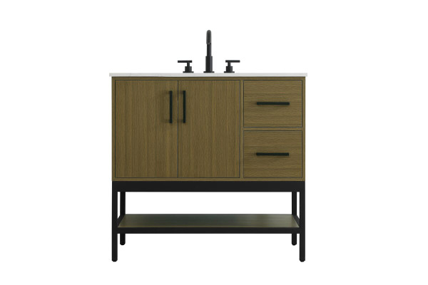 Kitchen And Bath Vanity Cabinet 2Dr2Dw 36 X22 X34 Chestnut Brown Vf60736Mcb