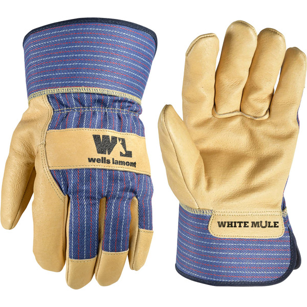 Wells Lamont Heavy Duty Work Gloves With Leather Palm Medium Wells Lamont 3300M Blue Tan 7314560