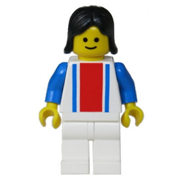 Lego Vertical Lines Red And Blue Blue Arms White Legs Black Female Hair Ver008