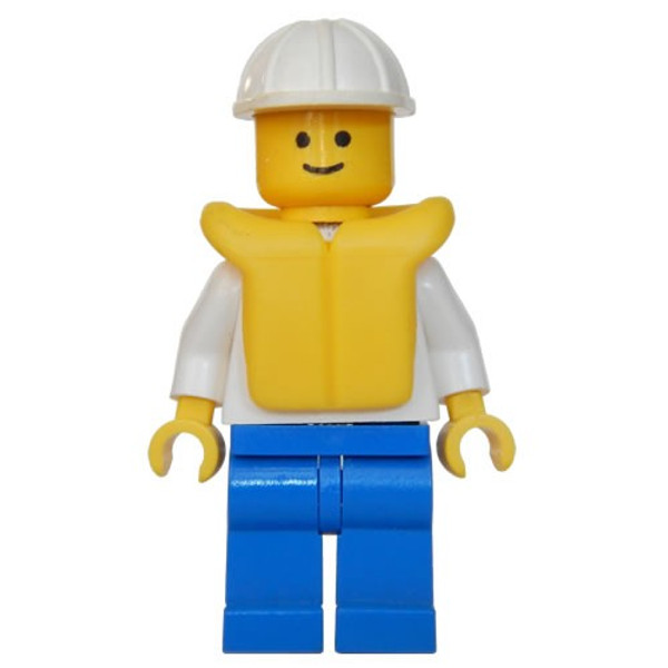 Lego Boat Worker Torso With Anchor Blue Legs White Construction Helmet Life Jacket Boat006