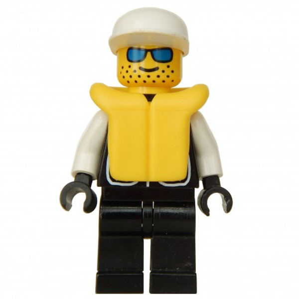 Lego Police Sheriff Star And 2 Pockets Black Legs White Arms White Cap Life Jacket Blue Sunglasses Cop020