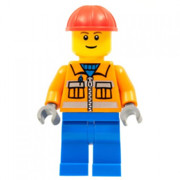 Lego Construction Worker Orange Zipper Safety Stripes Orange Arms Blue Legs Red Construction Helmet Cty105