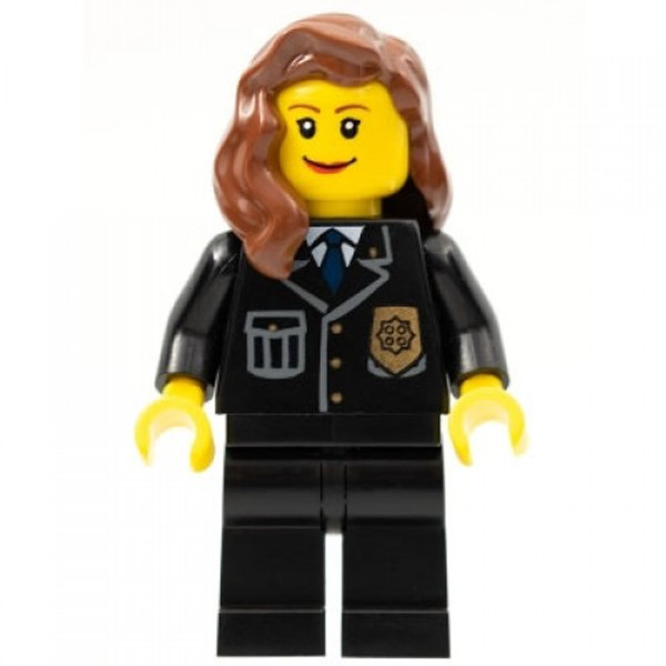 Lego Police City Suit With Blue Tie And Badge Black Legs Reddish Brown Female Hair Over Shoulder Cty241