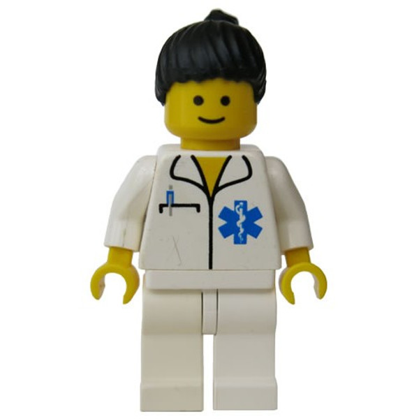 Lego Doctor Emt Star Of Life White Legs Black Ponytail Hair Doc019